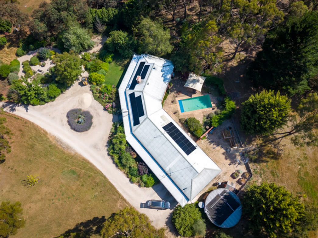 A 19.32kW AIKO Neostar array installed by Trentham Electrical and Solar — sized to cover pool pump, ducted air conditioning, and full household load in one of Victoria's coldest and most overcast climates.